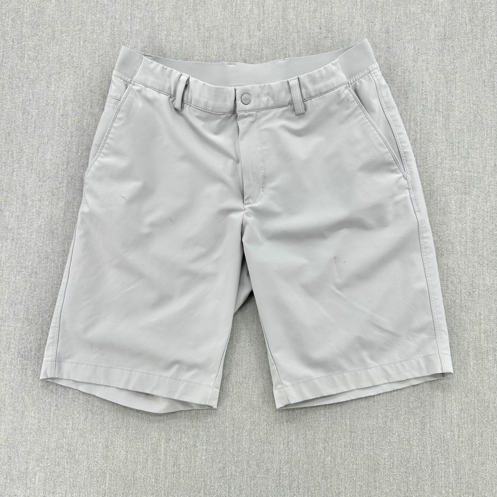 Greg Norman Golf Shorts Mens 34 Gray Performance Stretch Shark Logo Activewear